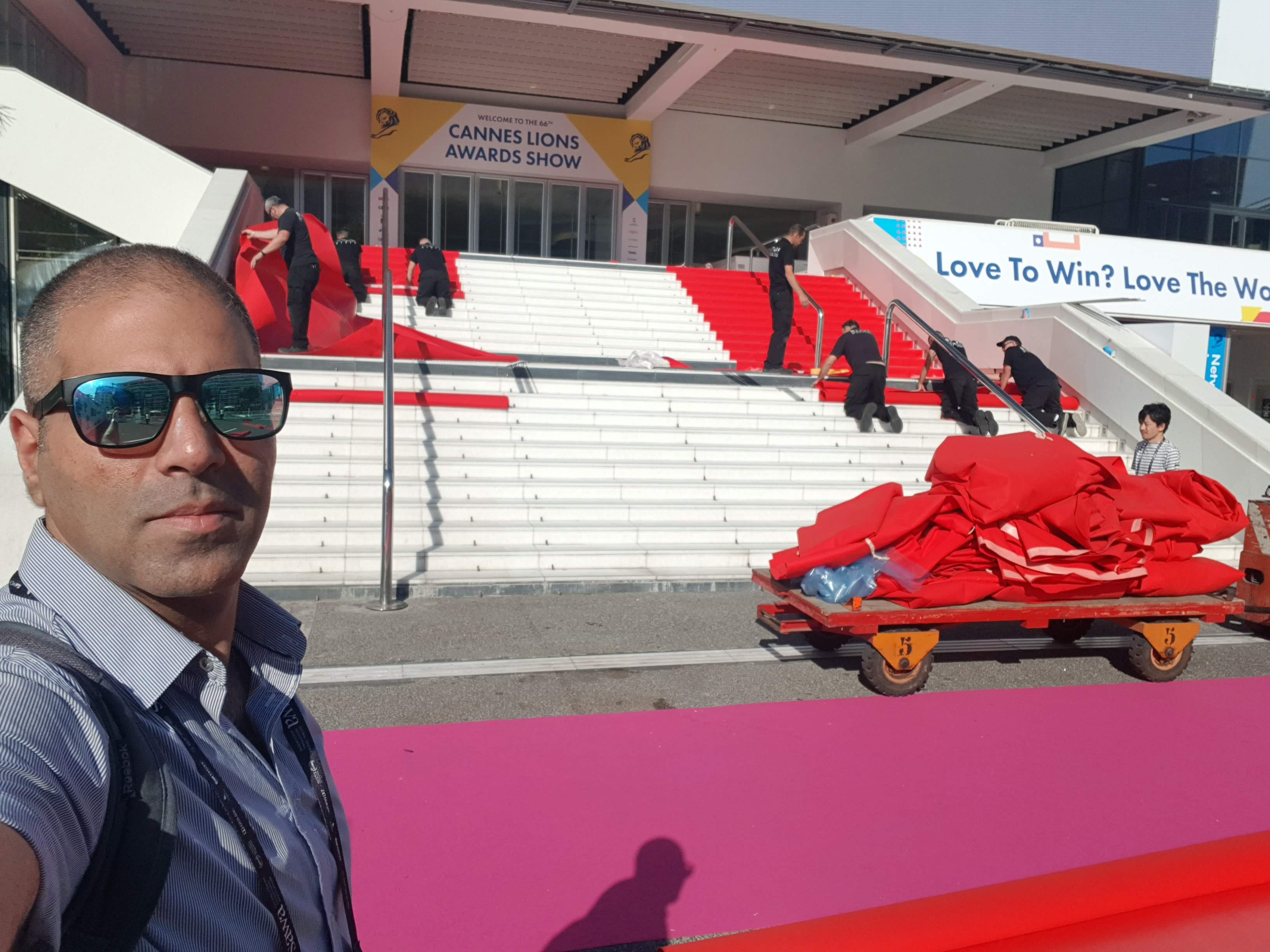 The Cannes Lions venue, red carpet being laid